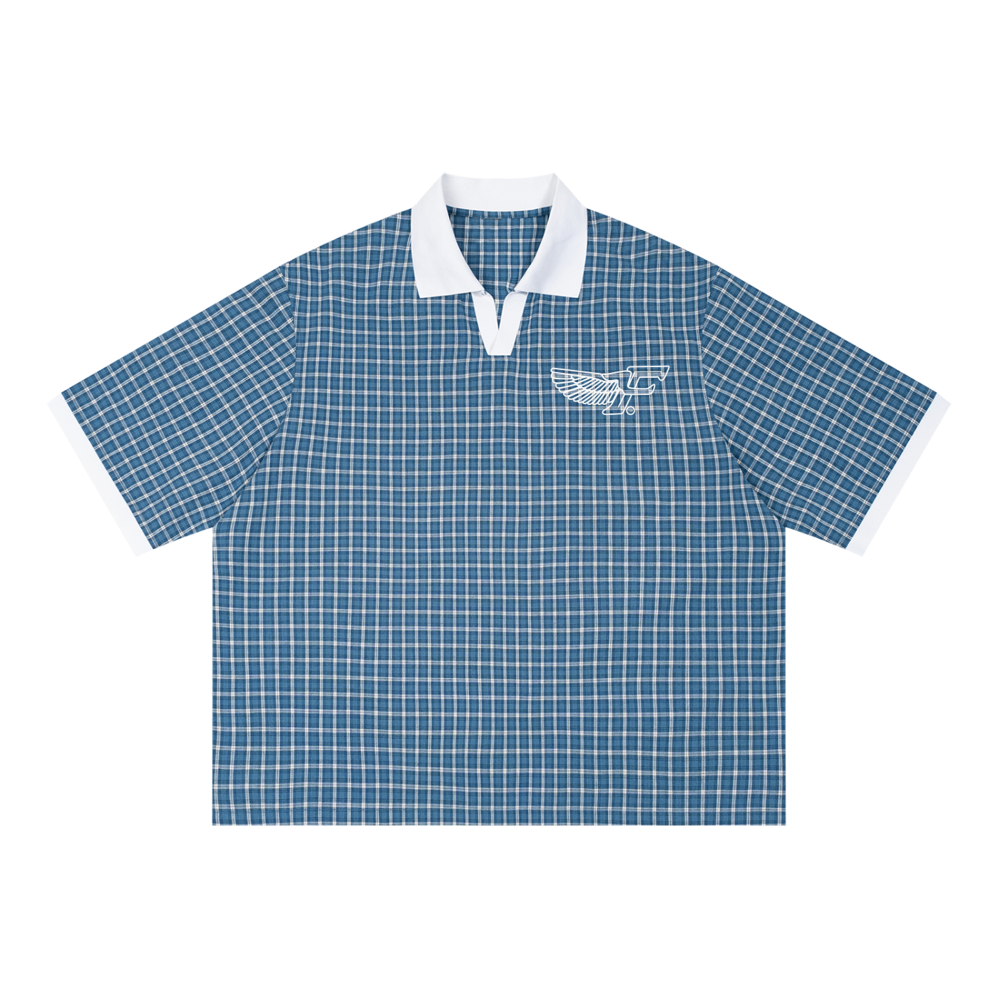 FD Unisex Boxy Plaid Color Block Polo Shirt